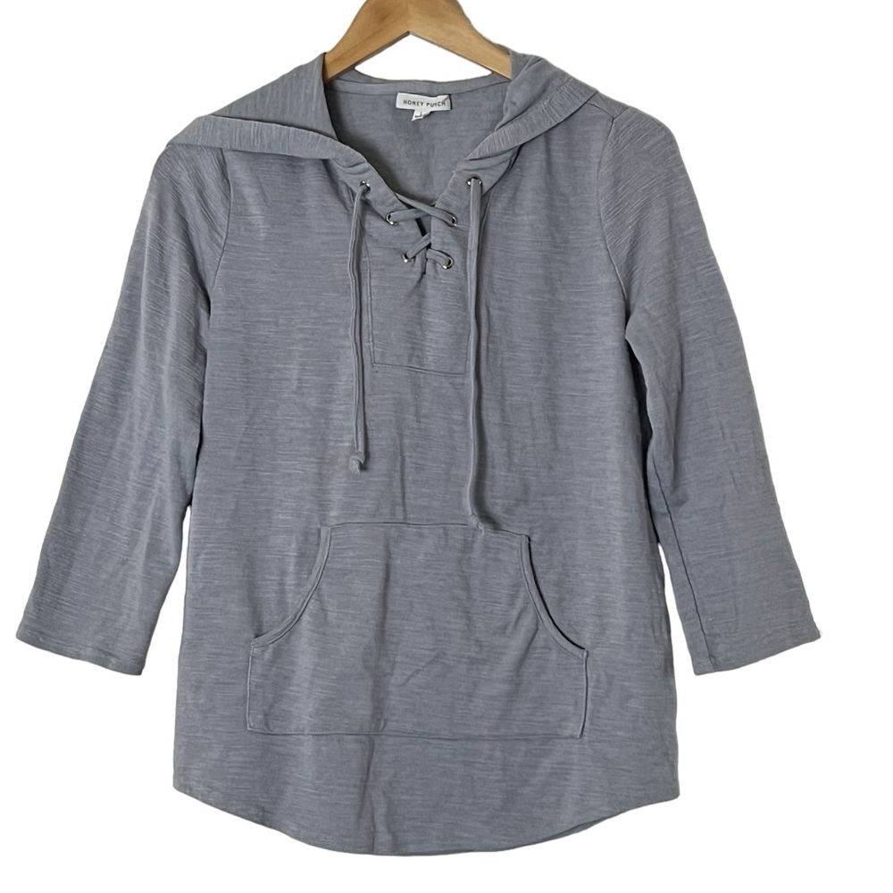 Honey Punch | Light blue cotton hoodie athletic sweatshirt size large